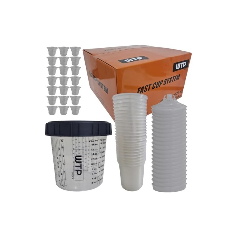 WTP TOOLS Disposable Paint Cup System KIT Combo, 25 Lids