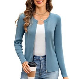 Totatuit Women's Long Sleeve Zip Up Sweater Lightweight Cardigan Crew Neck Tops Soft Knitted Zipper Jacket