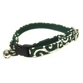 Collar: Cat Collar, Cat Bell Charm, Safety Buckle, Arabesque, Made with Arabesque Fabric Direct from Kyoto, Stylish, Cute, Japanese Pattern (Green)