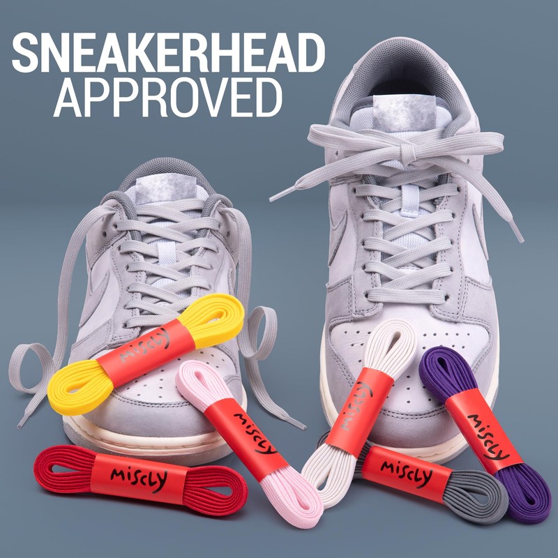 Miscly Flat Shoe Laces for Sneakers, Multiple Lengths and Colors