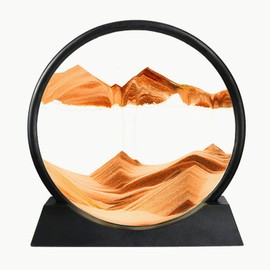 BGFJYUK Moving Sand Art Picture in Motion, Round Tempered Glass 3D Deep Sea Sandscapes with Display Flowing Sand Frame for Relaxing Desktop Home Office Work Décor for Kids Adults (Orange, 12inch)