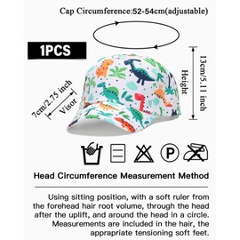 TPZORJX Children's Baseball Cap for Boys Girls Summer Dinosaur Embroidery Adjustable Sports Cap UV Protection Cotton Peaked Cap Baseball Cap for Children, Children's Caps Boys, Cap Baby, Dinosaur