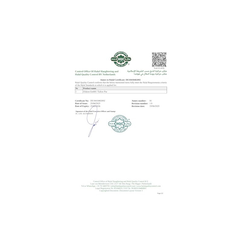 Oildem Beef Tallow Creme, Rindertalg Skincare - Halal - 100ml