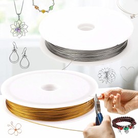 Brateuanoii Jewellery Wire, 2 Rolls 0.3 mm Craft Wire Thin, 35 m/Roll Wire for Crafts, DIY Jewellery Wire, Wire for Crafts, Jewellery Making, Model Making, Crafts (Golden Silver)