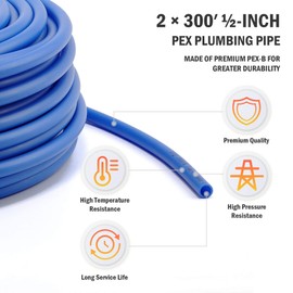 ZELCAN PEX Water Pipe PEX Tubing 1/2 Inch, 2 Rolls of 300ft PEX-B Coil Hose, Non Oxygen Barrier PEX Water Tubes for Water Line & RV Sewer Hose, PEX Radiant Heat Tubing(Red+Blue)