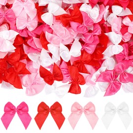 JUNEBRUSHS Valentine's Day Bows - 180pcs Tiny Satin Ribbon Bows for DIY Craft, Wedding & Anniversary Decoration - 4 Colors