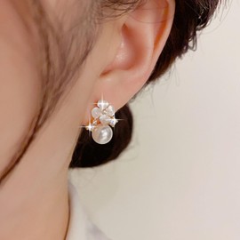 Xmsrn Vintage Crystal Flower Stud Earrings Boho Pearl Drop Earrings Moonstone Flower Dangle Earrings Statement Pearl Earrings For Women, Zinc, No Gemstone