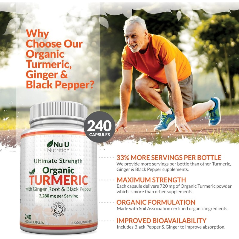Organic Turmeric Ginger & Black Pepper 2280mg - 240 Vegan