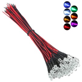 50Pcs 5mm LED Lights Emitting Diodes Pre Wired DC 12V Red Color LED Ultra Bright Light Emitting Diodes LED Light Clear Lens Small LED Lamps for Circuit Science Experiment, DIY Lighting Projects