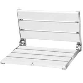 Wall Mounted Shower Seat – 16IN Teak Fold Down Shower Seat for Elderly, Disabled & Pregnant Women – Sturdy Shower Benches for Inside Shower with 400LB Capacity – 2025 Premium White Shower Bench