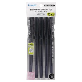 Pilot PBSGC50BB5BB Super Grip G Permanent Ballpoint Pen, Cap Type, 1.6, Black, 5 Pens
