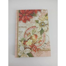 Pooch & Sweetheart Brooch Writing Journal Red White Poinsettia Sparrow Holly