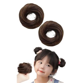 Edges42 Bun Wig, Scrunchie Wig, Kids, Children's Hair Extension, Shichi-Go-San Hair Ornament, Set of 2 (Light Brown)