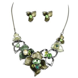 Fenni Jewelry Vintage Colorful Five Petal Flower Enamel Blossom Flower Chunky Collar Bib Statement Necklace and Earrings Set for Women Wedding Bridal Prom, Large, enamel, Crystal