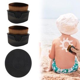 2pcs Sunscreen Applicator, Sunscreen Brush for Kids with Protective Caps Travel Portable Body Sun Lotion Applicator Soft Bristle Sun Cream Brush Set with Cleaning Pad (Black)