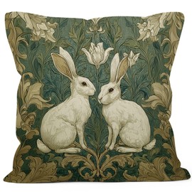 Vintage Floral Bunny Throw Pillow Covers Gifts for Rabbit Lovers 18x18, Easter Bunny Decor Pillow Cases for Bedroom Living Room, Sage Green Art Nouveau Pillowcases for Couch Bed Sofa