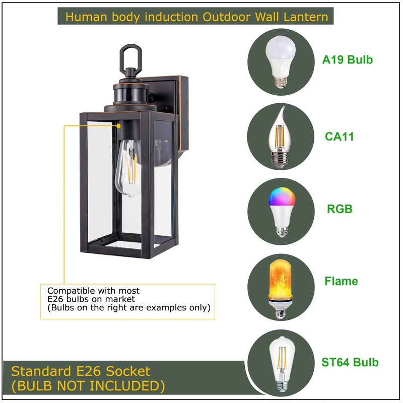 GRUENLICH Dusk to Dawn Outdoor Wall Lantern, PIR Motion Sensor