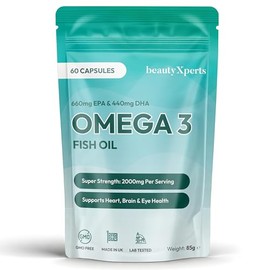 Omega 3 Fish Oil Capsules High Strength Supplement 2000mg | EPA 660mg, DHA 440mg | 60 Soft Gels (not Gummies/Tablets) | UK Made & Tested