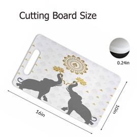 Bcumuq Elephant Cutting Boards Lotus Golden Flora Art Cutting Boards Kitchen Chopping Board with Handles Non Slip Plastic 16 x 10 x 0.24 Inch