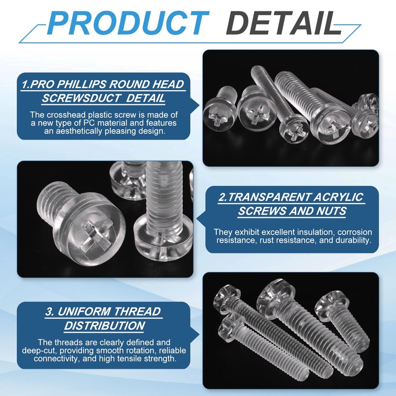 sourcing map 50Pcs Clear PC Plastic Self-tapping Screw, M3x10mm Phillips