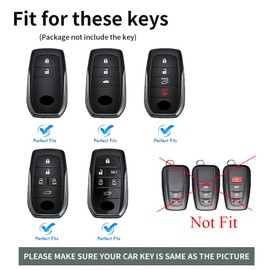 ontto Metal Car Key fob Cover Fit for Toyota Land Cruiser 200 300 Prado Crown Yaris Cross Hilux Fortuner Camry Key case Keyring PVC Key Shell Holder keychian Accessories 2/3/4 Button Black