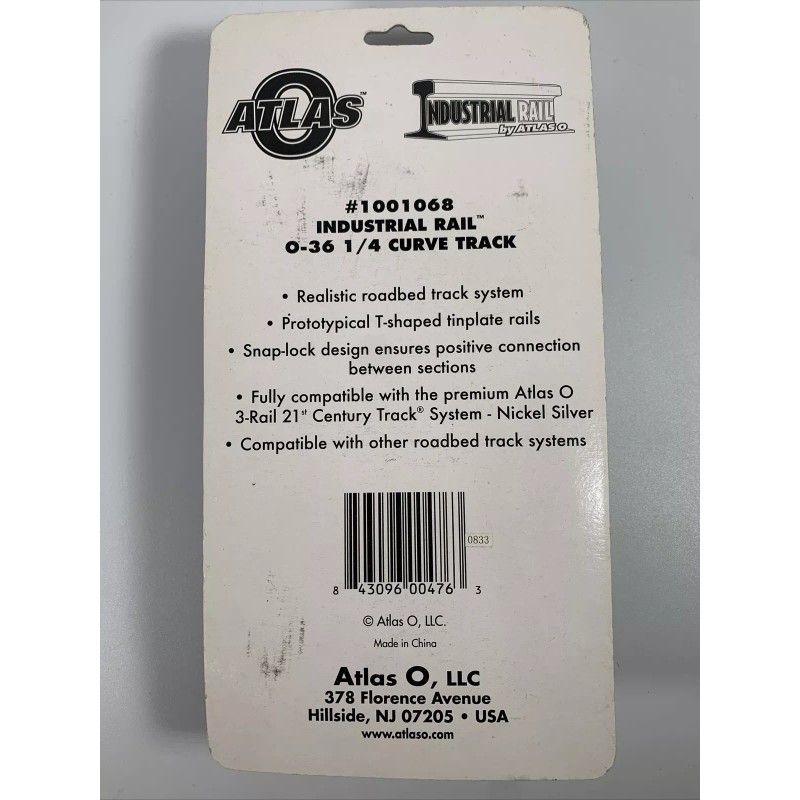 Atlas 1001068 Industrial Rail O-36 1/4 Curve Track NEW