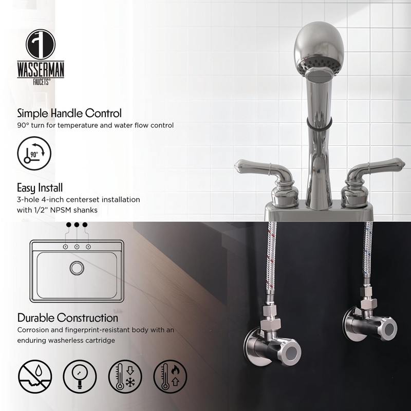 Wasserman 2 Handle Utility/Laundry/Shop Sink Faucet with Pull Out Sprayer