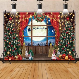 Christmas Window Backdrop 10x8FT Christmas Tree Rustic Wood Santa Claus Photography Backdrop Winter New Year Eve Backdrop Merry Xmas Background Kids Adult Family Party Birthday Baby Shower Background