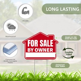 Venicor 3PC For Sale By Owner Sign with Stakes, 17 Inches by 13 Inches - Double Sided Signs - Corrugated Plastic - FSBO Yard Sign for Home House Real Estate