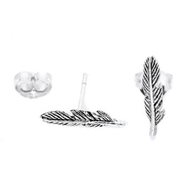 Delicate Stud Earrings KIANA 12 mm Feather Earrings Lucky Feather Jewellery 925 Sterling Silver, Fabric jewellery bag