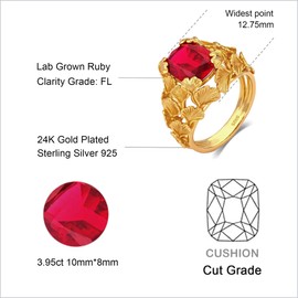 StiloVero Ginkgo Leaf Ruby Ring, 925 Sterling Silver, 24K Gold Plated Square-Cut Ruby, Symbolizing Eternal Love, Unique Gift for Anniversary, Wedding, Engagement, or Birthday (8)