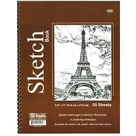 BAZIC 30 Ct. 8.5" X 11" Side Bound Spiral Sketch Book, Case Pack of 48