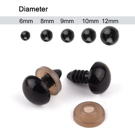 KUUQA 150 Pcs 6-12mm Plastic Safety Eyes with Washers for Doll Making (Black)