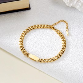 YIFSIY Cuban Link Bracelet for Men, 18K Yellow Gold Plated Adjustable Chain Mens Bracelets Stainless Steel Jewelry Gift