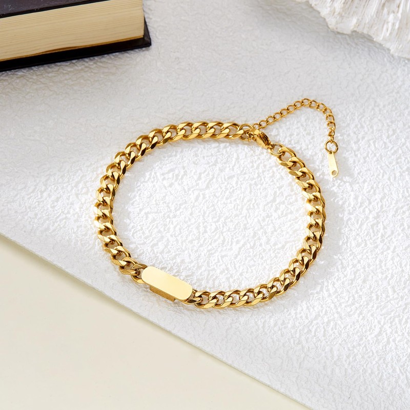 YIFSIY Cuban Link Bracelet for Men, 18K Yellow Gold Plated