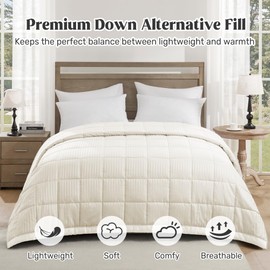 UNIKOME Blankets King Size - Soft Lightweight Down Alternative Blankets with Satin Trim, Cozy Luxury Bed Blanket for All Season, Cream (108"X90")
