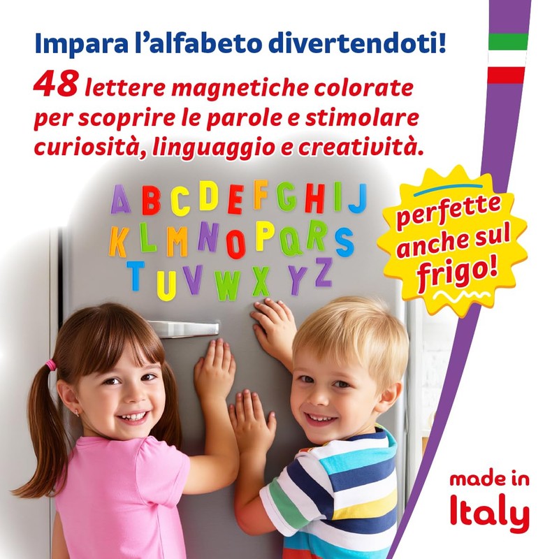 Quercetti Refill 48 Letters, Lettere Magnetiche per Bambini 4+ anni,
