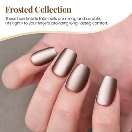 Stbisen Matte Press On Nails Short - Frosted Cat Eye Press on Nails Square, Mocha Brown Matte Fake Nails with Fluorescent Gradient Effect Design, Valentine Fake Nails, Reusable Acrylic Fake Nails