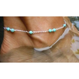 custom craft Silver Anklet Ankle Bracelet Italian turquoise color beads 9" plus 2" extender