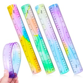 YBEATY 4 Pcs Soft Bendable Plastic Ruler Flexible Ruler Shatterproof Bendable Straight Folding Rulers Gradient Colour Rulers with Centimeters Inches for Adults Classroom Home Office Supplies