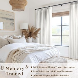 Extra Wide 60 Inch Width Blackout Curtains 96 Inches Long for Living Room Bedroom Room Darkening Linen Pinch Pleated Office Thermal Insulated Ceiling Track Window Sliding Door Drapes 60x96 1 Panel