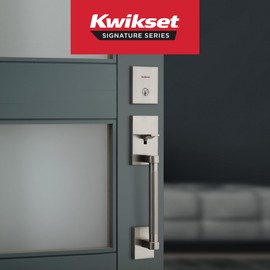 Kwikset Prava Front Door Lock Handle and Deadbolt Set, Entry Handleset Exterior with Interior Reversible Lever, Satin Nickel, Pick Resistant SmartKey Rekey Deadbolt Security, with Microban Protection
