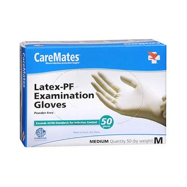 CareMates Latex Powder Free Examination Gloves, Medium, 50 each