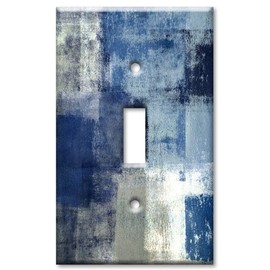 Art Plates - 1 Gang Toggle Decorative Metal Wall Plate - One Gang Light Switch Plate Cover - Blue and Grey Abstract Art (Made in the USA)