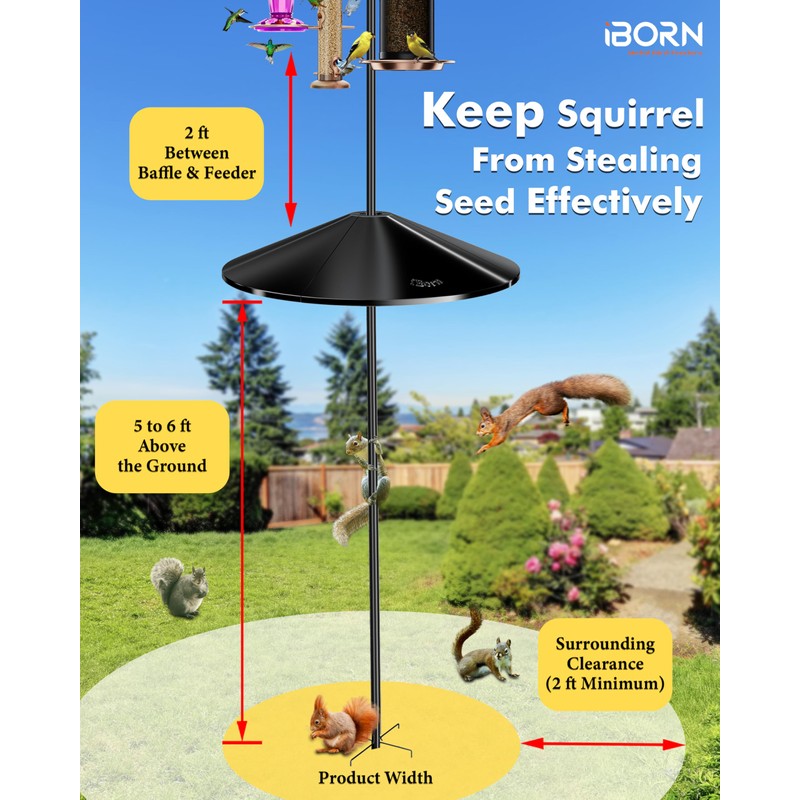 iBorn Squirrel Baffle for Bird Feeder Pole, 19.5” Oversized Baffle,