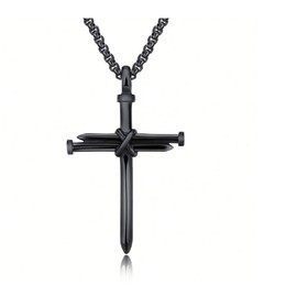 Tiande Vintage Nail Cross Charm Pendant Necklace, Men's Chain Jewelry Polished - Black