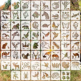 OOTSR Small Stencils for Crafts, 3 x 3 inch, Reusable Drawing Stencils for Painting on Wooden Slices, Ornaments, DIY Card Making, Decoration (60 Pieces Animals2)