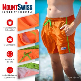 Mount Swiss Men's Swim Trunks Doubs I Part Contrasting Waistband I Trendy Polyester Men's Shorts Swimming Leisure Water Sports Beach I Oeko-Tex Swimming Shorts S - 6XL, orange, l