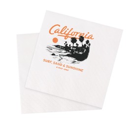 VOWFOO California Cocktail Napkins Retro Vintage Vacation Destination Summer Surf Sand Sunshine Beach Sunset Western Boho Hippie Party Disposable Paper Napkins 100Pcs 4.5 x 4.5 2-ply (California)