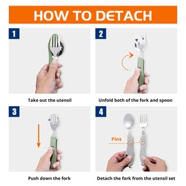 Hikenture Camping Utensils with Case 4-in-1 Stainless Steel Fork Knife Spoon Bottle Opener Set Travel Eating Cutlery Scout Hobo Hiking(Army Green)